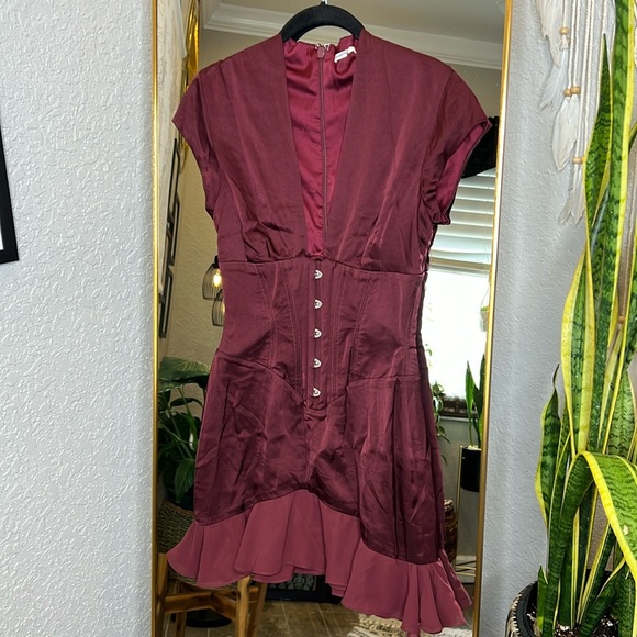 House of CB ‘Tianna’ Wine Ruffle Corset Mini Dress NWOT - Picture 7 of 11